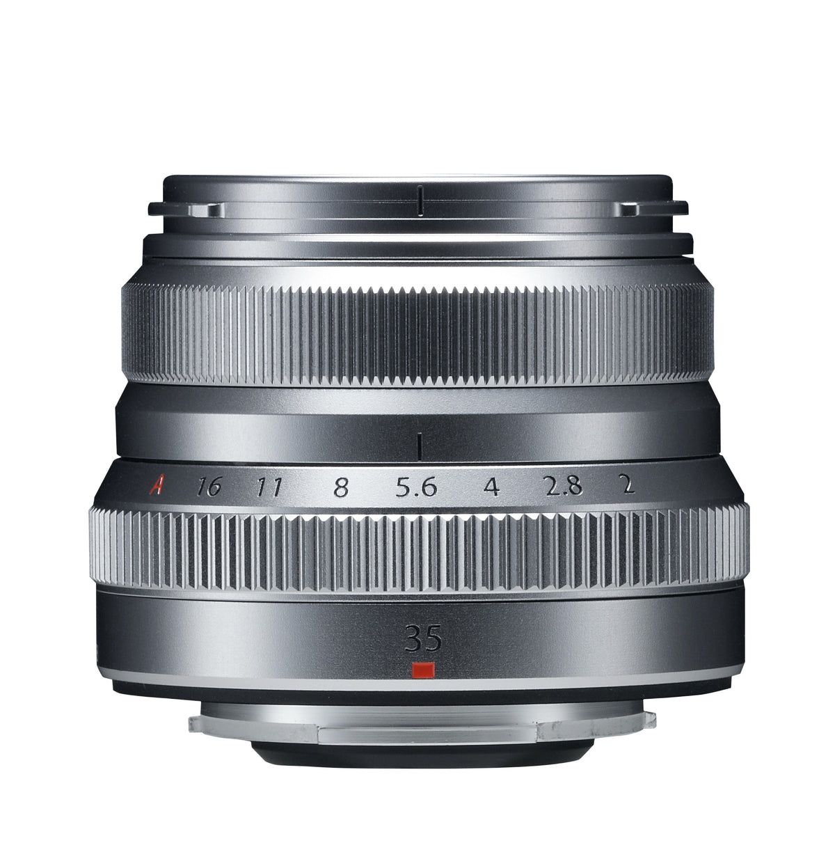Fujifilm XF35mm f/2 R WR Lens in Silver, side profile