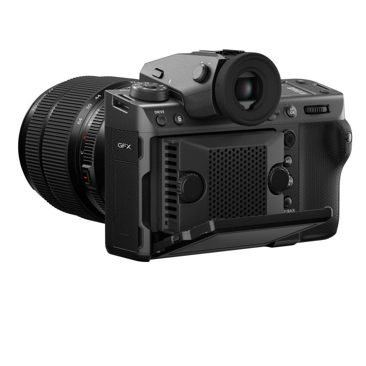 Fujifilm GFX100 II — rear view with GF32-64 lens
