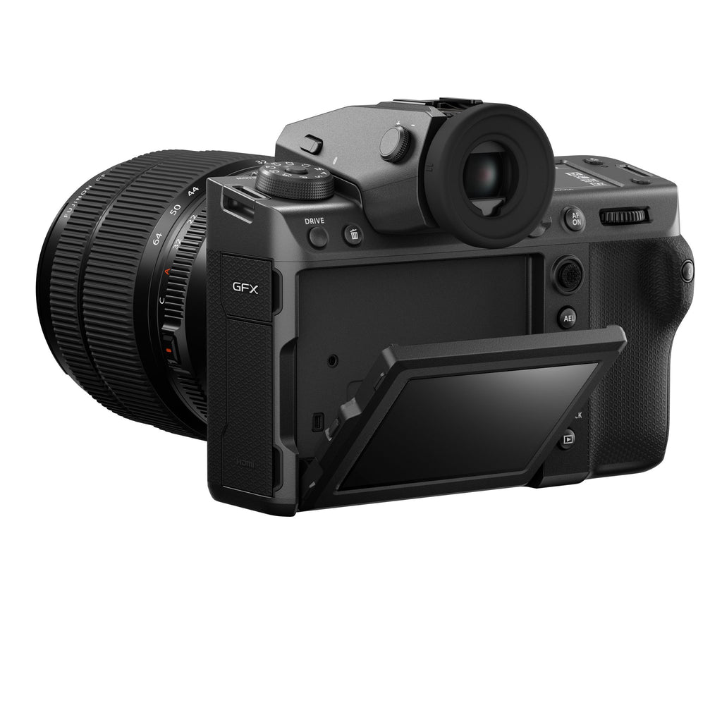Fujifilm GFX100 II — rear view with GF32-64 lens