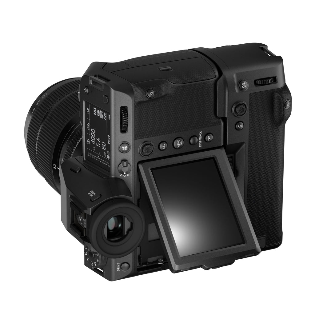Fujifilm GFX100 II — rear view with GF32-64 lens