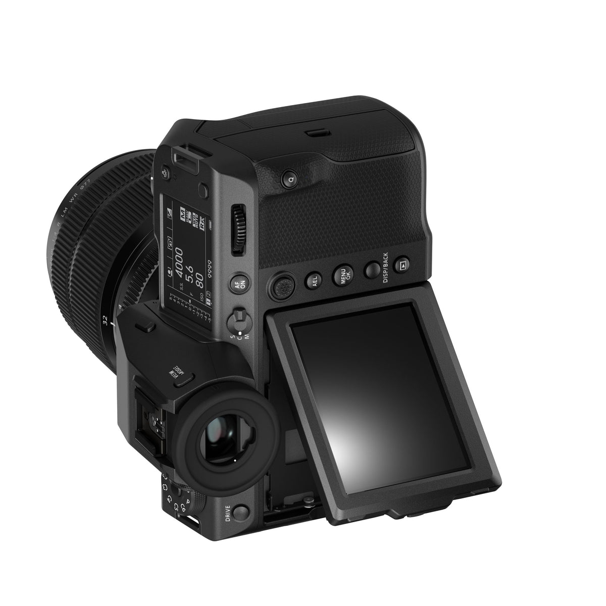 Fujifilm GFX100 II — rear view with GF32-64 lens