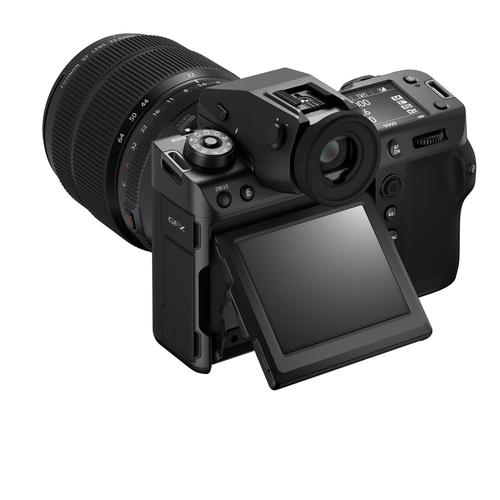 Fujifilm GFX100 II — rear view with GF32-64 lens