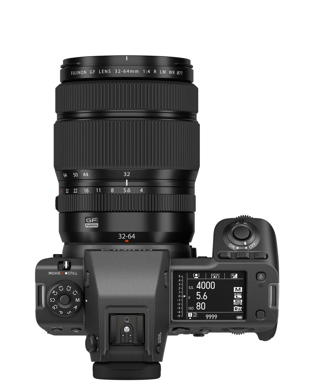 Fujifilm GFX100 II — top plate with GF32-64MM lens