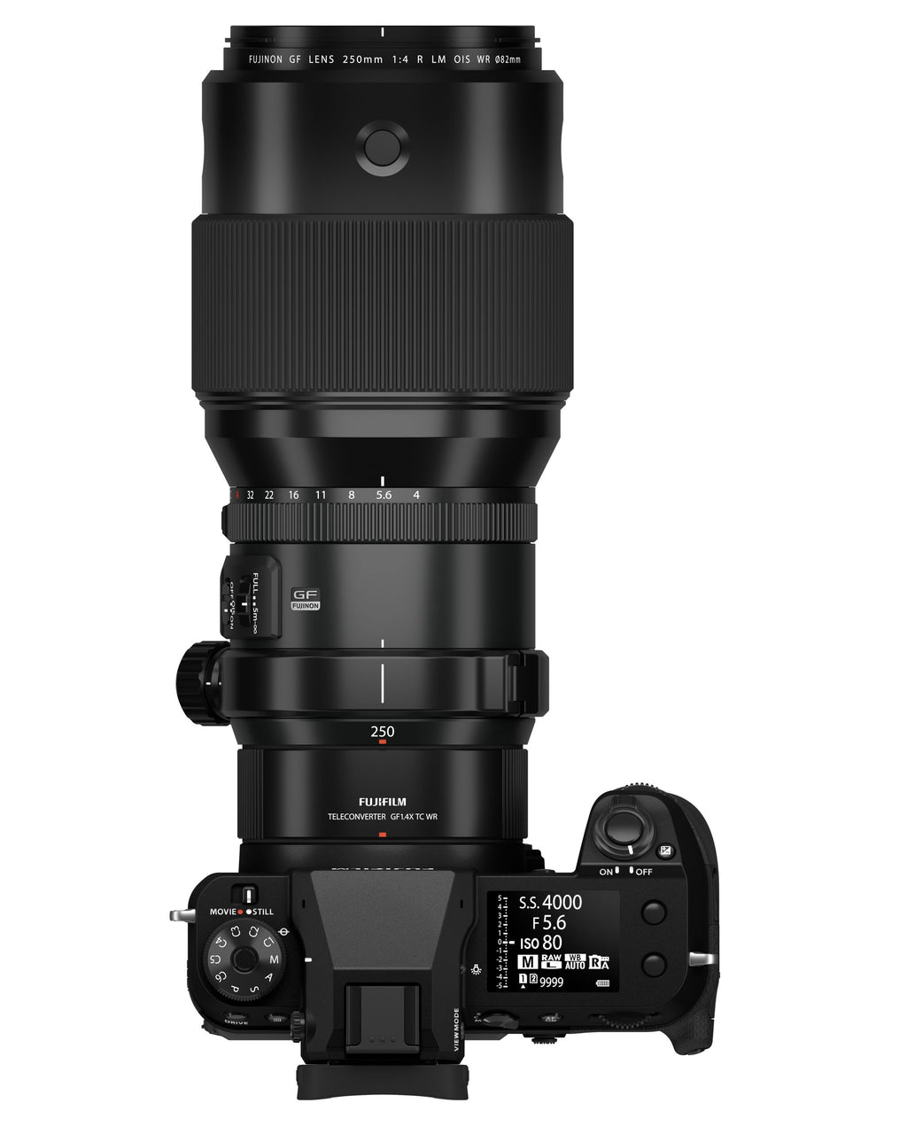 Fujifilm GFX100S II — top plate with GF250MM lens